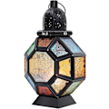 Miniatyrbilde 1 av 9: Fargerik marokkansk lysestake, bærbar glasslampe hengende lykt for hjem, Ramadan-dekorasjon, pynt - Svart + Fargerik