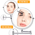 Miniatyrbild 3 av 4: 8-tums LED-sminkspegel väggmonterad med belysning och förstoring, 1x/10x förstoring USB-laddning, 360° utdragbar vridbar, för badrum och hem-X74-