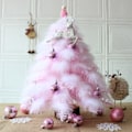 Miniatyrbillede 2 af 2: Rosa kunstig juletræ med LED og fjer - Mini juletræ til jul, hjem, bord og andre dekorationer - 45 cm