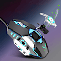 Miniatyrbillede 4 af 5: Programmerbar RGB gaming mus med køleblæser, 6400 DPI 4-justerbar kablet optisk letvægts gaming mus med 7 knapper RGB markiseeffekt black
