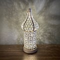 Miniatyrbillede 1 af 5: Marokkansk hvid hul LED-vindlampe jernlygte hjem soveværelse stue atmosfære dekorativ lampe pynt lille størrelse 27,2 cm høj