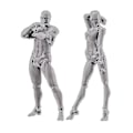 Miniatyrbild 1 av 5: Kroppsmodell, Konstnärsmodell Blockhuvud Ledad Mannekäng Ritfigurer Man+Kvinna Set (grå)-FQ3-