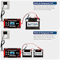 Miniatyrbillede 2 af 5: 8A 12V/24V intelligent bil- og motorcykelbatterilader, 3-trins batterilader og automatisk reparationsfunktion lastbil, AGM, Gel, våd, SLA