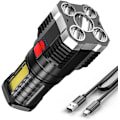 Pikkukuva 1 / 5: LED-taskulamppu USB-ladattava, erittäin kirkas 5 LED + COB-helmet räjähdys taskulamppu, kannettava leirintävalo 4 tilaa vedenkestävä taskulamppu