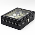 Miniatyrbillede 2 af 4: Watchbox Klockbox til 10 ure med vindue sort med hvid syning-X72-