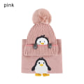 Miniatyrbild 2 av 10: Barn stickad mössa Scarf Set Tjocka varma mössor ROSA pink