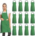 12-pack Enfärgade Haklappsförkläden Med 2 Fickor - Unisex Förkläde Bulk För Kök Matlagning Restaurang Bbq Målning Hantverk Green