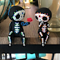 Miniatyrbillede 2 af 5: Sugar Skull Par Statue, Sugar Skull Figur, Resin Håndværk Sød Statue Kranie - Kraniehoved Skelet Figur Statue Display Håndværk, Boligindretning