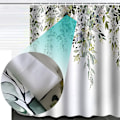 Miniatyrbild 2 av 6: Duschdraperi, Duschdraperi i tyg, Duschrumsdraperi med 12 Krokar Eucalyptus Leaf Duschdraperi för Home Hotel Machine Duschdraperi, W