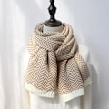 Miniatyrbild 1 av 5: Cashmere halsdukar för kvinnor i höst och vinter fiskbensstickade halsband med färgblockering och värmebevarande (khaki)