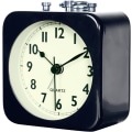 Miniatyrbilde 4 av 6: 8,5 cm Analog Vekkerklokke Svart Firkant Stille Liten Metall Reisevekkerklokker for Barnerom Nattbord Stue Kontor (Blank Svart)