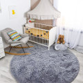 Miniatyrbild 4 av 6: Grå rund matta för tonåringar, flickor, barnsovrum, söt fluffig cirkel matta med rutig yta Luddig matta för heminredning i baby , 4 fot mjuka runda mattor för L