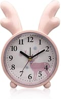 Barnväckarklocka, väckarklocka, horn väckarklocka, klassisk analog väckarklocka, väckarklocka (rosa)