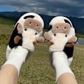 Miniatyrbillede 3 af 5: Fuzzy Ko-Slippers Søde Varme Behagelige Bomuldssko Dyreform Slip-on Slippers Til Kvinder Pige Vinter(M)