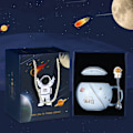 Miniatyrbillede 1 af 5: Keramiske kaffekrus med låg, astronaut rustfri stål ske, Morning Ember svampe krus og mælkekop til kvinder eller mænd, himmelblå 400 ml/15 oz