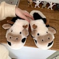Miniatyrbild 5 av 5: Cartoon Cow Cotton Tofflor, Vinter inomhus utomhustofflor för kvinnor