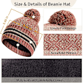 Miniatyrbild 4 av 6: Pekskärmshandskar Set med Pompom Snowflake Print Hat och Scarf för kvinnor