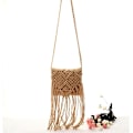 Miniatyrbild 5 av 5: Handgjord bomullshalm Crossbody-väska Clutch-axelväska Virkad tofs Beach Bohemian handväska för kvinnor