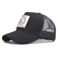 Miniatyrbillede 4 af 4: Unisex Baseballkasket med broderet dyr, justerbar mesh snapback trucker hat (sort)