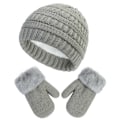 Miniatyrbilde 3 av 5: Barnesett med lue og votter, strikket lue med fleece for gutter og jenter