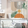Miniatyrbillede 4 af 5: Abstrakt Bruseforhæng Boho Bue Sol Beige Moderne Minimalistisk Hjem Badekar Badeværelse Forhæng Dekoration Sæt med 12 Kroge Vaskbar Holdbar Polyester