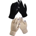 Miniatyrbilde 1 av 4: 2 par dame vinter berøringsskjermhansker varme fleeceforede strikkehansker elastisk mansjett vinter teksting hansker (Svart + Beige) Beige
