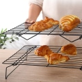 Miniatyrbillede 3 af 7: Non-stick koldtørringsnet kagerist bageværktøj brødtørringsnet rist fortykket sort kage upside down rist foldbar trelags kølerist