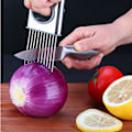 Miniatyrbild 1 av 2: Löknål i rostfritt stål Lökinsats Lök att hacka frukt och grönsaker Skivningsverktyg Köksprylar (1 förpackning, silver)