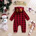 Miniatyrbild 2 av 3: Baby juloutfit, baby toddler pojkar flickor långärmad huva dragkedja Jumpsuit Julkläder (0-6 månader)