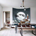 Miniatyrbild 5 av 5: Färgglada Stjärnor Jul Flygande Släde Design Väggtapet Polyester Tyg Snö Väggtyg Sovrum Vardagsrum Gobeläng 130*150CM