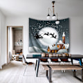 Miniatyrbillede 5 af 5: Farverige Stjerner Jul Flyvende Slæde Design Vægophæng Polyesterstof Sne Vægklæde Soveværelse Stue Tapet 130*150CM