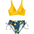 Pikkukuva 2 / 5: Naisten rypytetty twist-bikinisetti kukkakuviolla ja nauhoilla, 2-osainen uimapuku, S