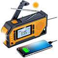 Miniatyrbild 1 av 7: Bärbar radio med LCD-skärm och handvev 2000mAh uppladdningsbart batteri Nödradio Power SOS Alarm -Orange