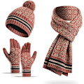 Miniatyrbild 1 av 6: Pekskärmshandskar Set med Pompom Snowflake Print Hat och Scarf för kvinnor