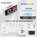 Miniatyrbild 5 av 8: Superhög väckarklocka för tunga sovande vuxna, digital klocka med 7-färgs nattljus, justerbar volym, dimmer, USB laddare, små klockor för sovrum ljusblå