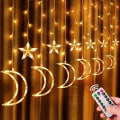 Miniatyrbild 1 av 8: LED Star Moon Curtain Lights för Ramadan-dekoration, USB-driven Eid Mubarak Fairy Lights för inomhus, bröllop, fest, sovrum, terrass gräsmatta Ramadan Home Decoration (8 lägen)