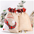 Miniatyrbilde 6 av 6: 2 stk. nye juledekorative rutete applikerte broderte store stoffposer barnas julegaveposer godteposer