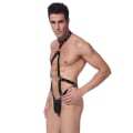 Miniatyrbild 4 av 5: Sexiga konstläder erotiska underkläder för män Svarta lackläder Bondage Binding Bodysuit Set Game Set