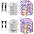 Pikkukuva 1 / 6: 2 x 50 LED Paristokäyttöiset Koristevalot, 5 Metriä Mikrohopeaa 3AA Kaapeli Vedenpitävä Paristokäyttöinen 8 Ohjelman Kaukosäätimellä (Monivärinen)