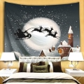 Miniatyrbild 4 av 5: Färgglada Stjärnor Jul Flygande Släde Design Väggtapet Polyester Tyg Snö Väggtyg Sovrum Vardagsrum Gobeläng 130*150CM