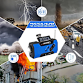 Pikkukuva 7 / 7: Käsikäyttöinen hätäradio, aurinkovoimalla toimiva kannettava monitoiminen ulkoiluradio 2000 mAh:n teholla/LED-taskulampulla/SOS-hälytyksellä (sininen)
