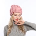 Miniatyrbild 5 av 6: Ren färg stickad cap barn vinter set cap fortfarande varm cap (Rosa)