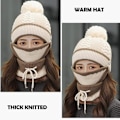 Miniatyrbild 3 av 5: Vintermode Ridhatt Öronskydd Ullhattmask Slipsar Koreanskt mode stickning Varm tredelad set (beige)