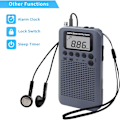 Miniatyrbild 3 av 7: Bärbar Radio Mini Pocket Radio med högtalare FM/AM Digital Stereo DSP-mottagare med väckarklocka och timer, personlig radio med hörlurar, Grå