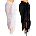 Miniatyrbillede 1 af 7: 2 stk. Dame Strand Batik Lang Sarong Badedragt Cover up Wrap Pareo med Kvaster til Kvinder Piger (Sort, Hvid Medium)