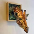 Miniatyrbillede 2 af 5: 3D giraf fotoramme vægvedhæng kreativ simulering dyrehåndværk stue dekoration
