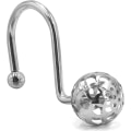 Miniatyrbild 1 av 5: Silvermetall duschdraperikrokar Ringar, krom metall duschkrokar för duschdraperi, Red Hollow Bullet Rostsäker dusch