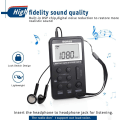 Pikkukuva 4 / 6: Mini Kannettava Radio AM FM Taskuradio 2-kaistainen Stereoradio Mini DSP Digitaalinen Viritin Vastaanotin LCD-näytöllä Ladattava Akku ja Kuulokkeet (Musta)