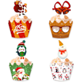Miniatyrbillede 1 af 4: 48 Stykker Jule Cupcake Wrappers, Snemand Julemand Cupcake Toppers, Juletræer Pingvin Elg Glædelig Jul Ord Cupcake Wrappers, Jul