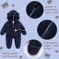 Miniatyrbild 2 av 3: Nyfödd baby fleece snödräkt vinter Onesie Cartoon Bear varma huvkläder för flickor Pojkar (marinblå, 6-9 månader)
